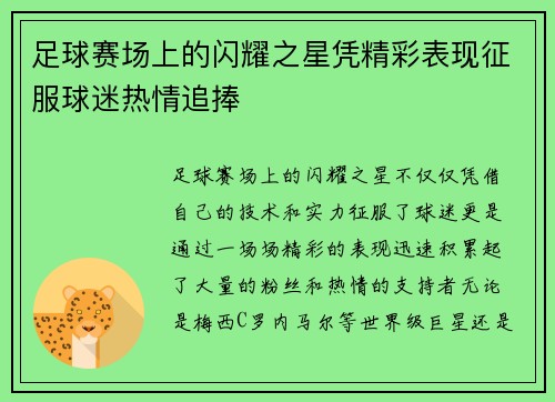 足球赛场上的闪耀之星凭精彩表现征服球迷热情追捧